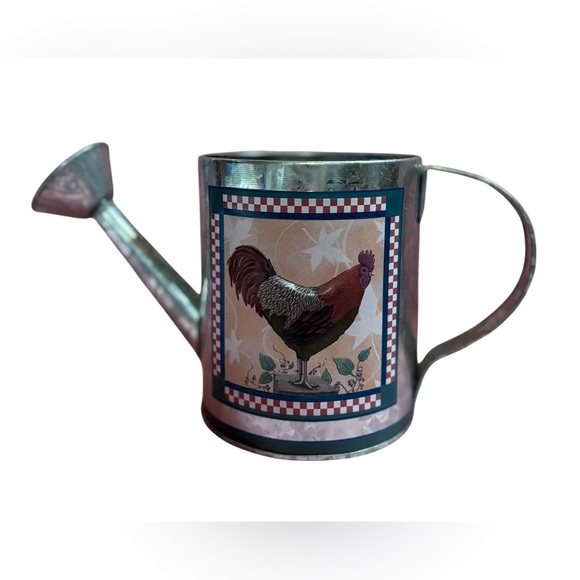 🔻Vintage🔻NWOT, The Tin Box Company, Rustic Rooster Watering Can, Silver 🐔 - Picture 3 of 7